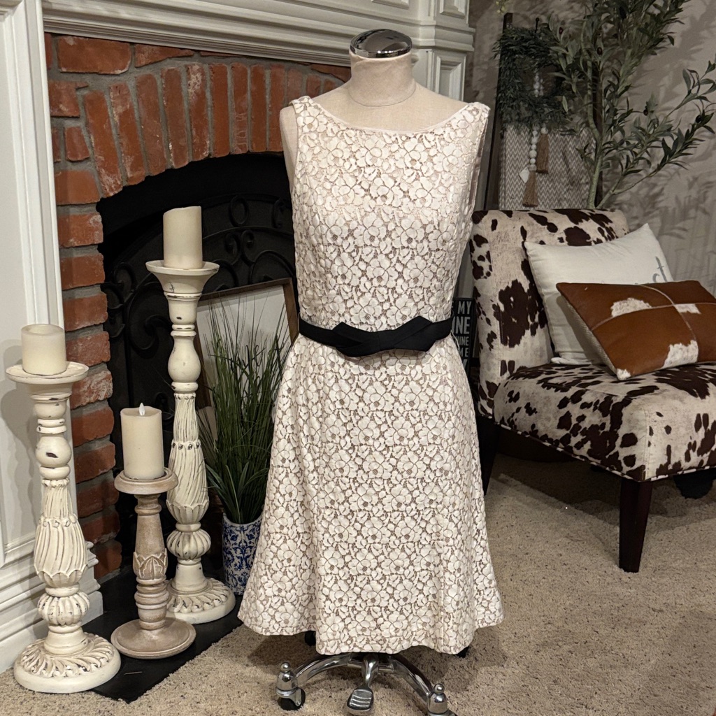 White House Black Market Lace Midi Dress With Black Accent